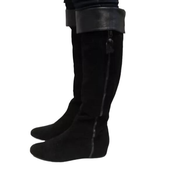 Stuart Weitzman Over the Knee Black Leather and Suede Roll Cuff Tall Boots 7.5 - Picture 8 of 15